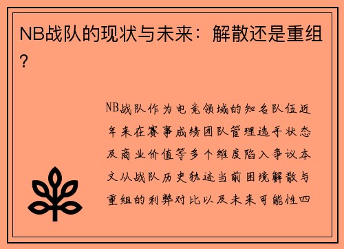 NB战队的现状与未来：解散还是重组？