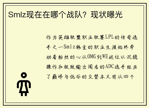 Smlz现在在哪个战队？现状曝光